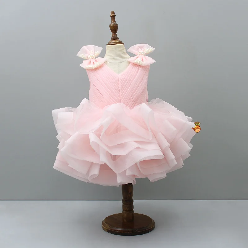 Women's Workout Garments Summer Fashion Bows Enhanced Ruffle Layered Net Dress