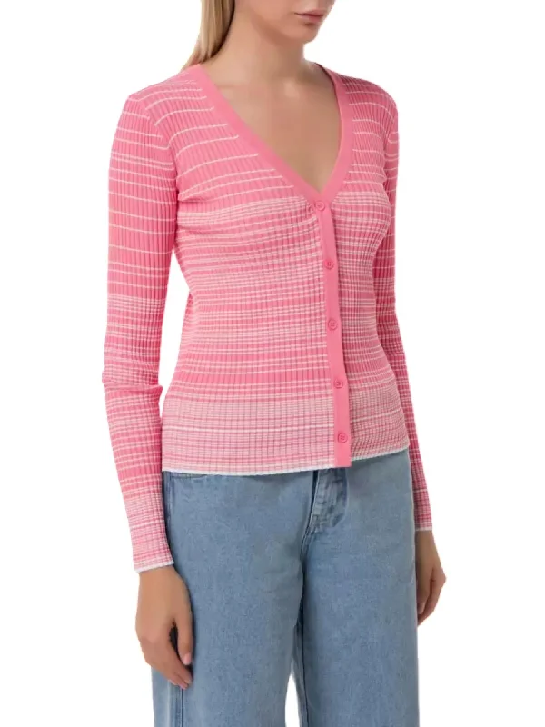 Women's Chic Outerwear Garments Fashion Forward Cargo Sweater Top In Coral Pink/white Women's Chic Outerwear Garments Fashion Forward Cargo Sweater Top In Coral Pink/white