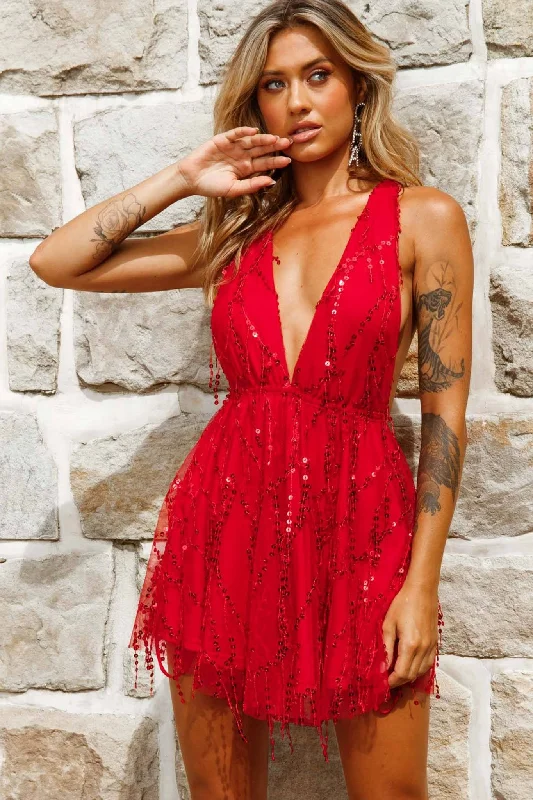 Timeless Women's Outfit Break Fashion Norms Ariana Sequin Mini Party Dress Red