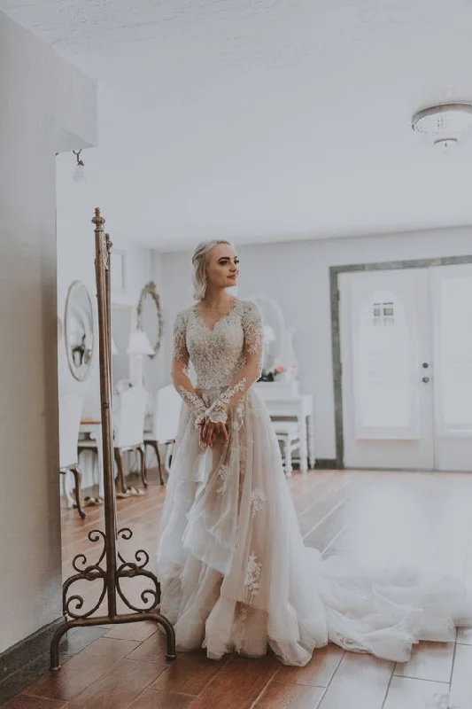 Women's Plus-Size Apparel Limited Edition Long Sleeve Blush Pink Wedding Dress