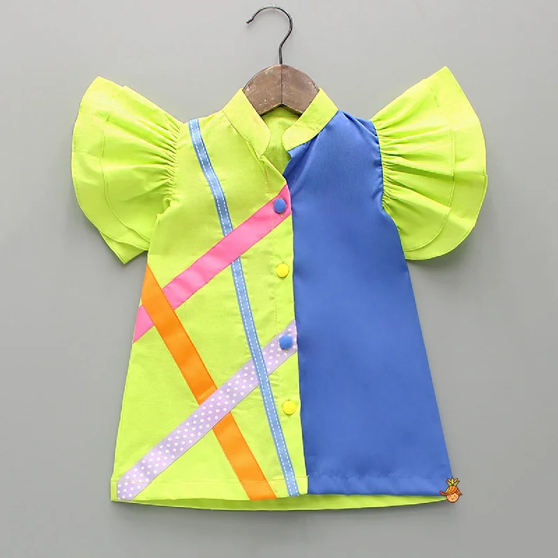 Women's Evening Attire Exclusive Discount Neon Green And Blue Colour Block Dress