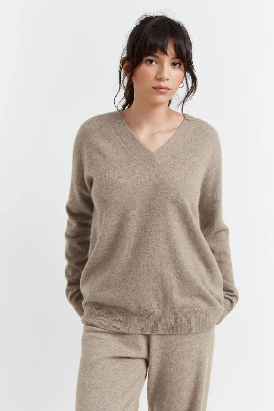 Women's Functional Outdoor Garments Ends Soon Soft-Truffle Cashmere V-Neck Sweater