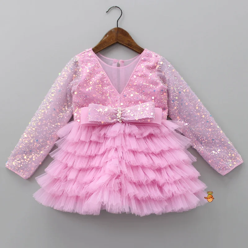 Women's Everyday Apparel Vintage-Inspired Style Offers Sequins Beautified Layered Bottom Pink Dress Women's Everyday Apparel Vintage-Inspired Style Offers Sequins Beautified Layered Bottom Pink Dress