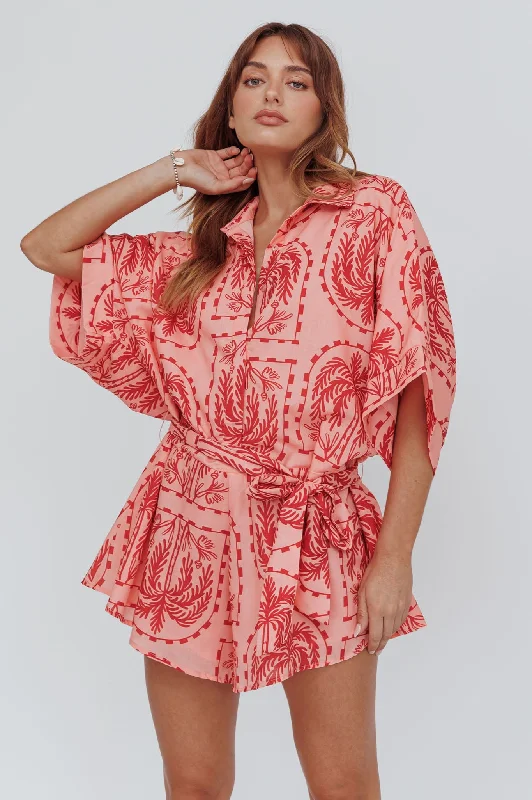 Comfortable Women's Clothes Fall Sale, Prices Drop Daytona Beach Button-Up Romper Print Peach