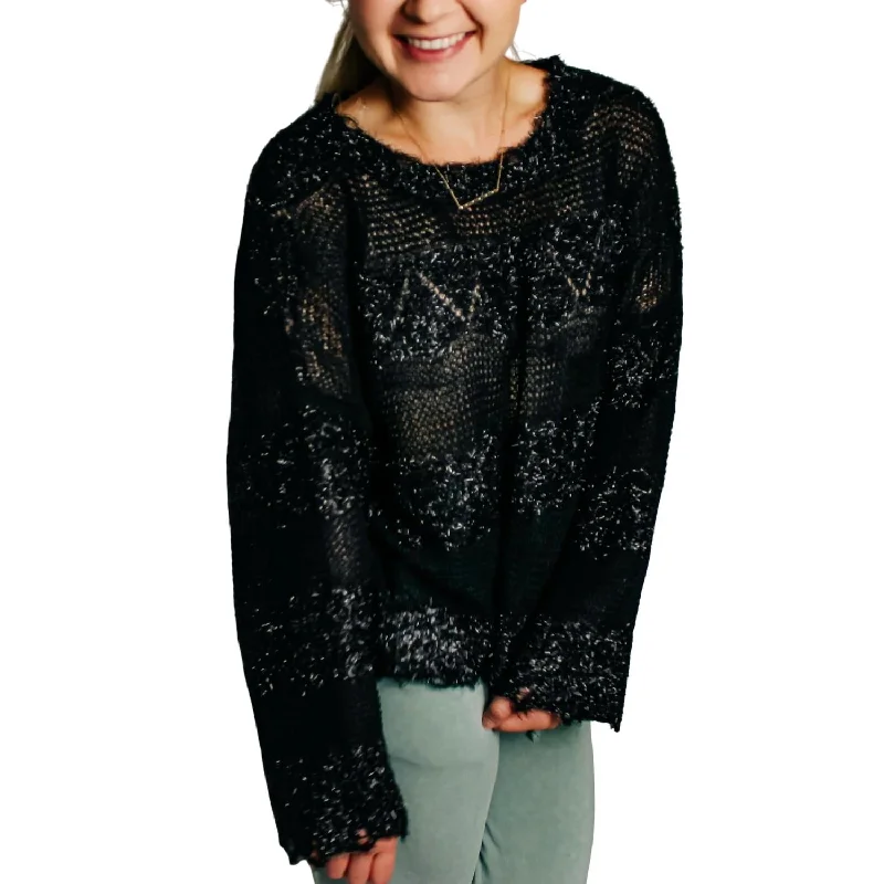 Women's Holiday Outfit Luxury Fashion Woven Sweater In Black