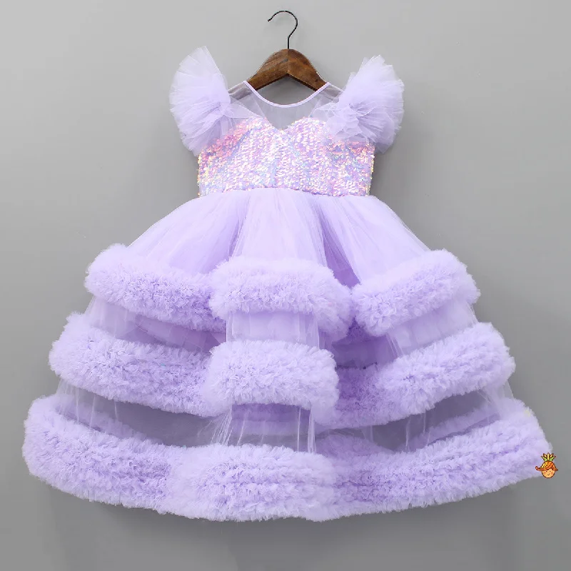 Affordable Women's Clothes Bold Fashion Sales Sequins Embellished Yoke Frilled Net Gown Affordable Women's Clothes Bold Fashion Sales Sequins Embellished Yoke Frilled Net Gown