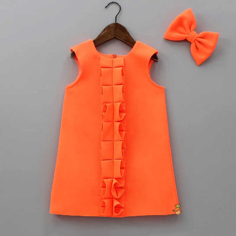 Women's Festive Attire Stylish Looks Pleated Ruffled Design Scuba Dress With Matching Bowie Hair Clip Women's Festive Attire Stylish Looks Pleated Ruffled Design Scuba Dress With Matching Bowie Hair Clip