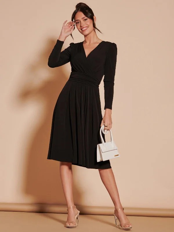 Elegant Women's Attire Browse Our Top Products Long Sleeve Pleated Jersey Midi Dress, Black