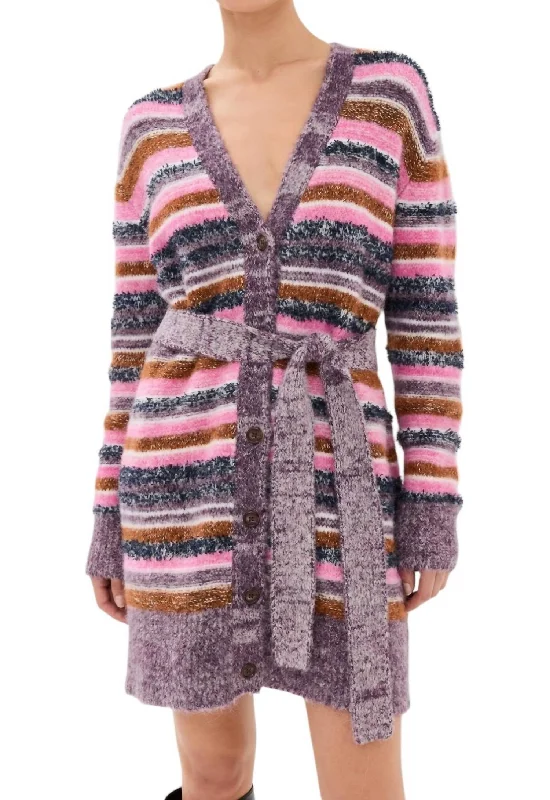 Women's Work Apparel Chic Style, Always In Vogue Erica Cardigan Sweater In Multi Stripe Berry Blue