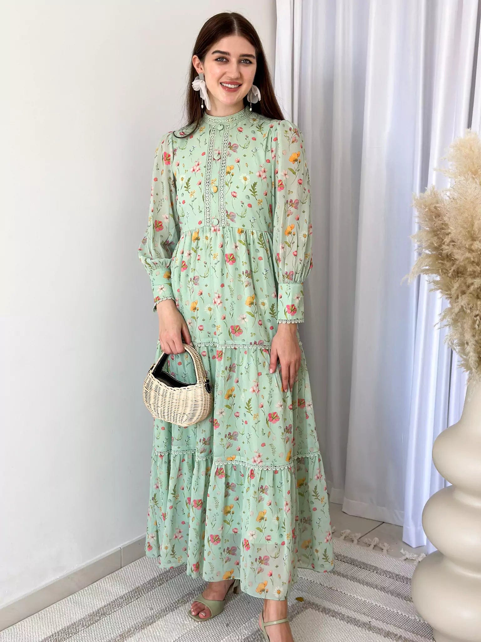 Women's Formal Event Attire Ride The Style Wave Hannah Lace Dress In Pastel Green Floral Women's Formal Event Attire Ride The Style Wave Hannah Lace Dress In Pastel Green Floral