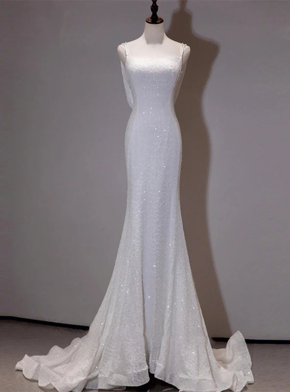 Women's High-Fashion Attire Seasonal Picks White Mermaid Sequins Backless Wedding Dress Women's High-Fashion Attire Seasonal Picks White Mermaid Sequins Backless Wedding Dress