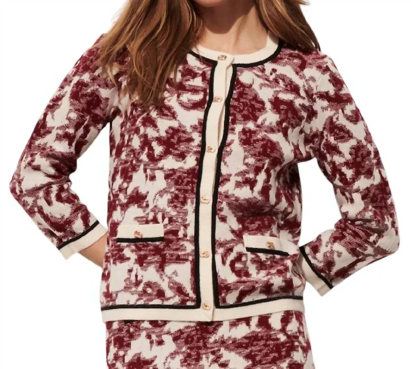 Affordable Women's Garments Glamorous Fashion Offers Jessica Cardigan Sweater In Zinfandel Red Ikat