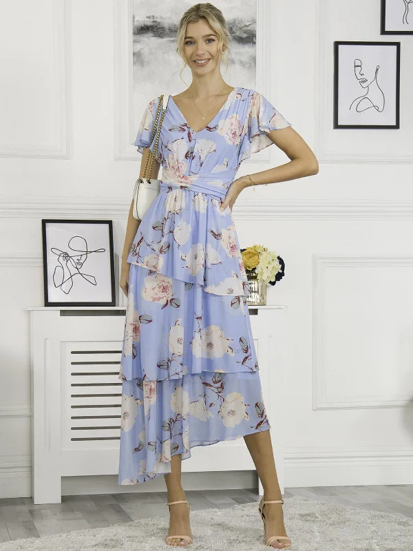 Women's Everyday Apparel Romantic Chic Deals Elodie Tiered Mesh Maxi Dress, Blue Floral Women's Everyday Apparel Romantic Chic Deals Elodie Tiered Mesh Maxi Dress, Blue Floral