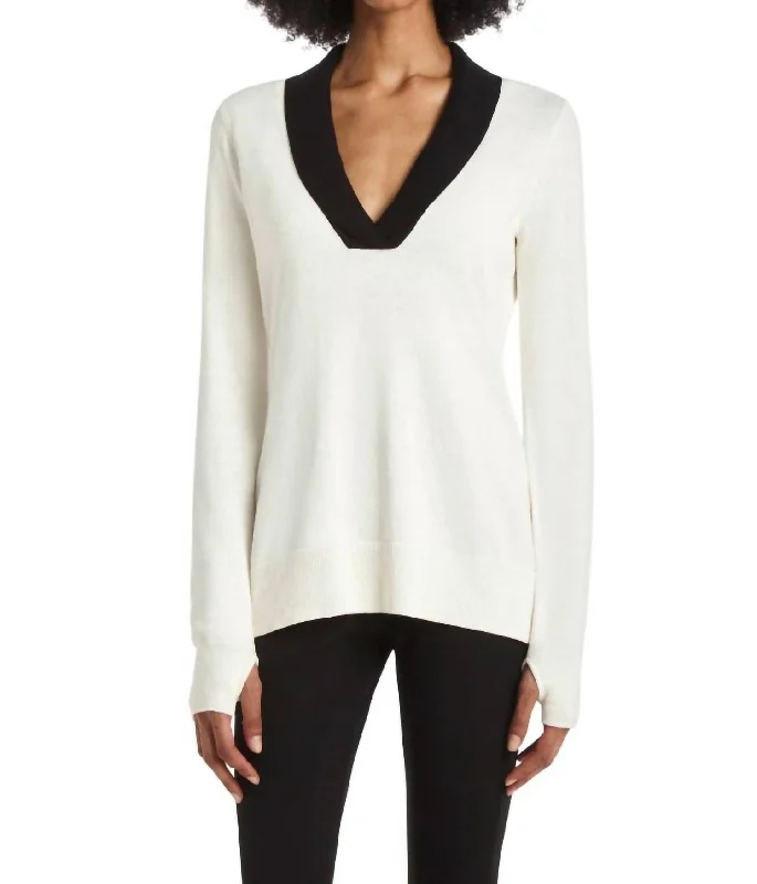 Stylish Women's Garments For Holidays Elevated Casual Discounts Redstone Sweater In Ivory With Black