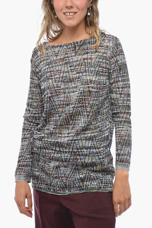 Luxury Women's Clothing The Latest Fashion Trends Missoni Crew Neck Stretch Fabric Sweater with Lurex Edges