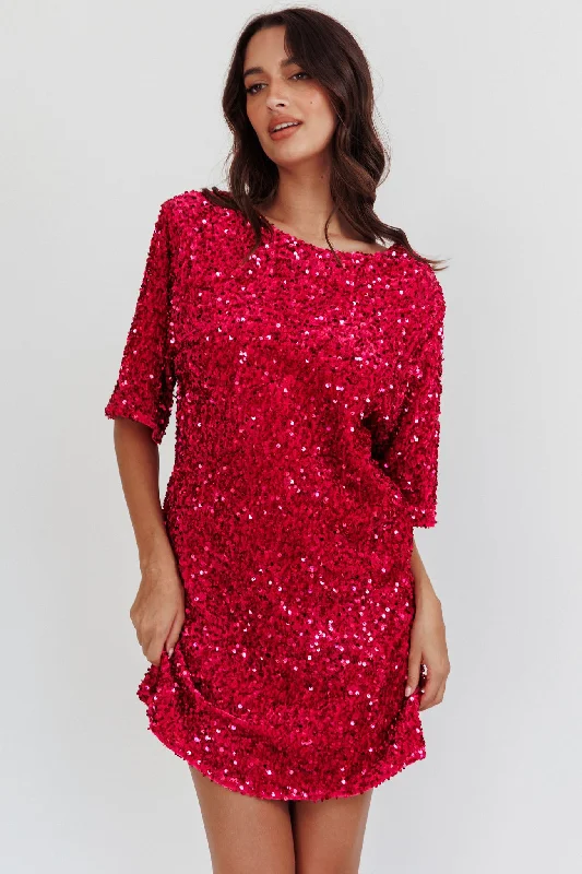 Women's Stylish Professional Apparel Crazy Discounts, Hurry Up Miramar Backless Sequin Dress Fuchsia