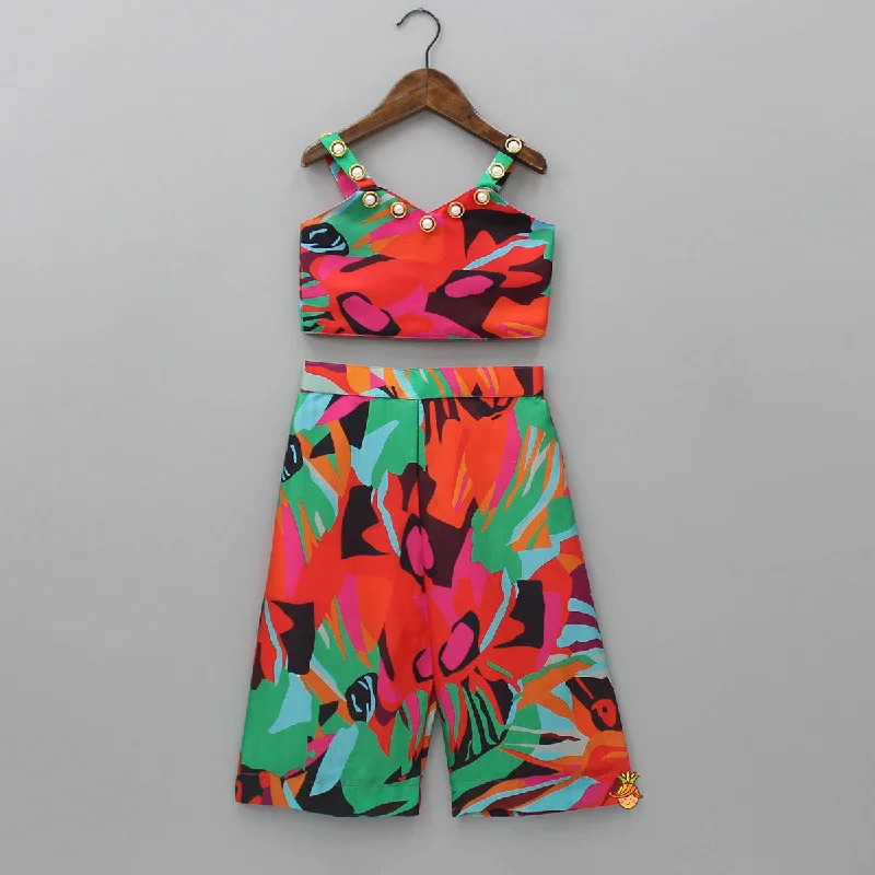Women's Elegant Apparel Seasonal Trends Multicolour Crop Top And Palazzo