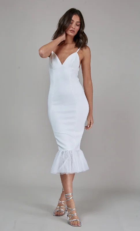 Affordable Women's Attire Swimwear Summer Blowout Cream Bandage Fishtail Midi Dress