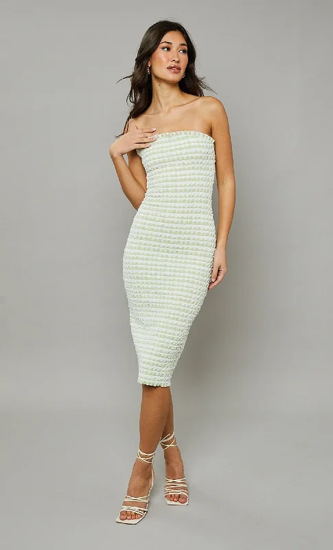 Women's Professional Outfit Exclusive Deals Online Green Checker Textured Bandeau Midi Dress Women's Professional Outfit Exclusive Deals Online Green Checker Textured Bandeau Midi Dress