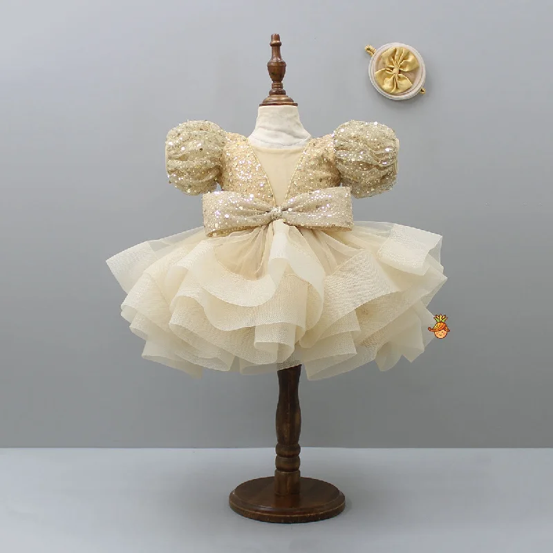 Women's Clothing For Everyday Wear Classic Modern Offers Sequins Enhanced Puff Sleeves Ruffle Dress With Bowie Head Band Women's Clothing For Everyday Wear Classic Modern Offers Sequins Enhanced Puff Sleeves Ruffle Dress With Bowie Head Band