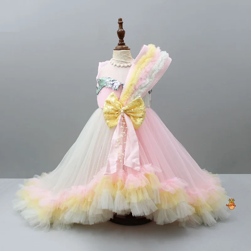Formal Clothing For Women Unbeatable Deals Pretty Pearl And Sequin Work High Low Multi Colour Gown With Trail Formal Clothing For Women Unbeatable Deals Pretty Pearl And Sequin Work High Low Multi Colour Gown With Trail