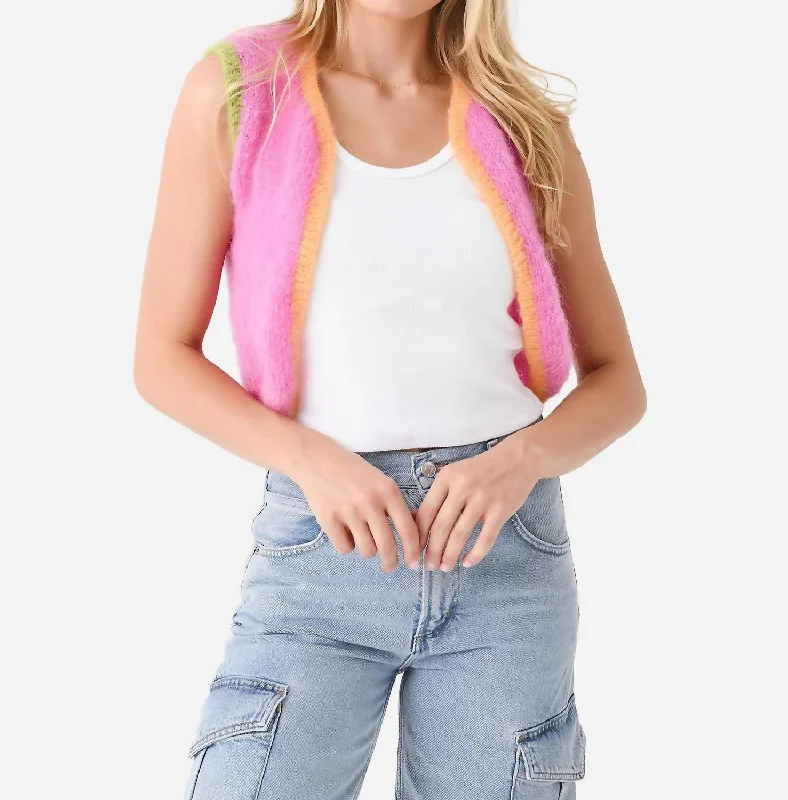 Women's Outdoor Attire Gift Ideas Sleeveless Colorblock Bolero In Rose