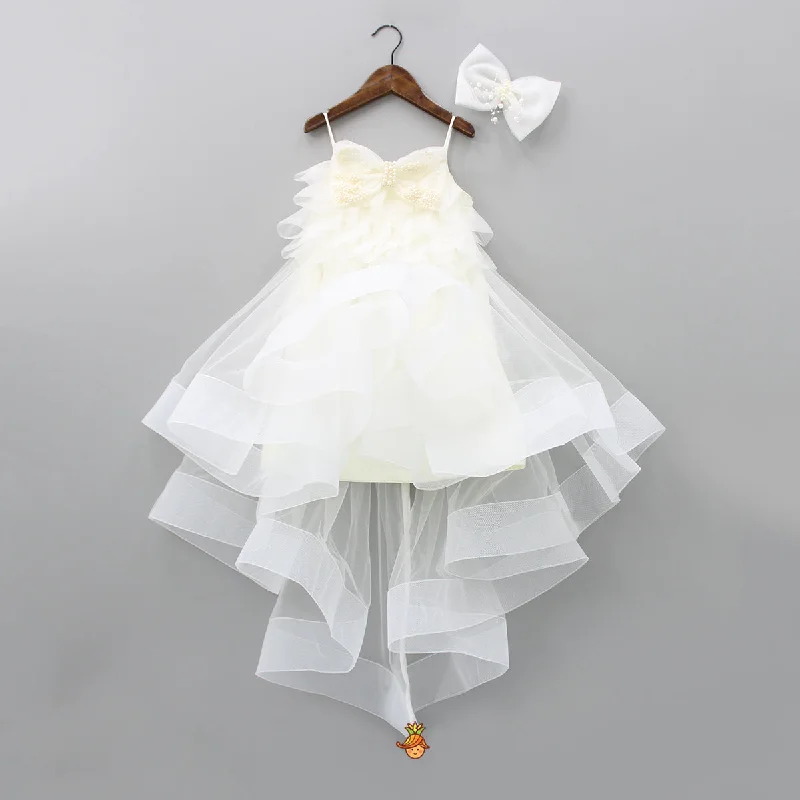 Women's Sports Apparel Exclusive Designer Style Deals Stylish Off White Trail Dress With Bowie Pearl String Hair Clip