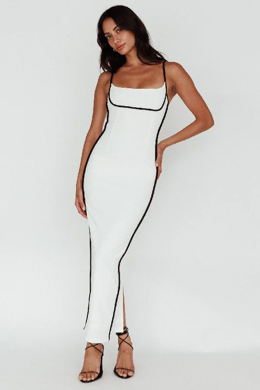 Women's Clothes For Outdoor Events Stupidly Low Prices Sunny Coast Piping Trim Maxi Dress White/Black