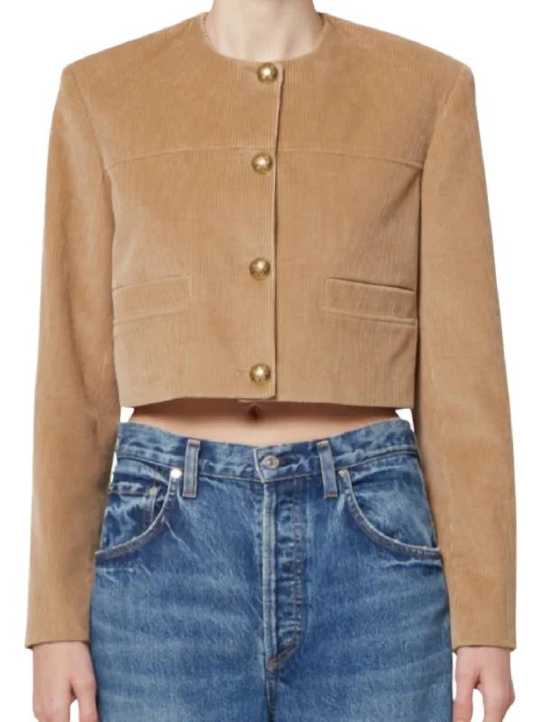 Stylish Women's Outfit Spring Fashion Pia Cropped Cardigan In Ambra
