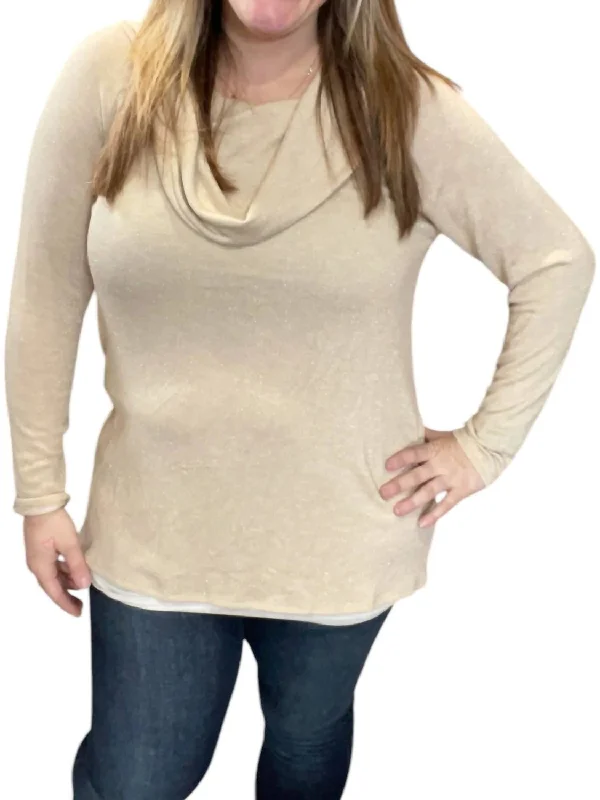 Women's Elegant Formal Outfit Boutique Styles Sparkle Cowlneck Sweater In Gold