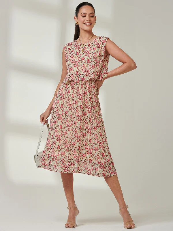 Women's Layered Outfit Seasonal Style Discounts Olena Pleated Overlay Chiffon Midi Dress, Red Multi Women's Layered Outfit Seasonal Style Discounts Olena Pleated Overlay Chiffon Midi Dress, Red Multi