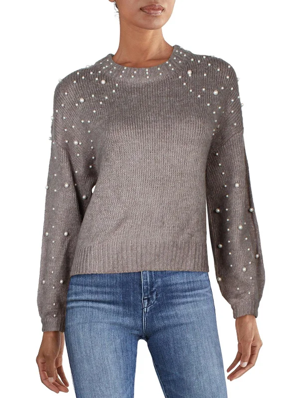 Women's Seasonal Attire Gift Ideas Womens Embellished Balloon Sleeve Pullover Sweater