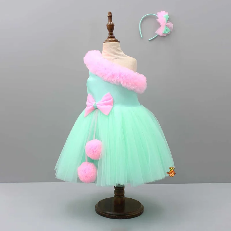 Women's Holiday Apparel New In This Season Ruffled One shoulder Frilly Dress With Hair Band