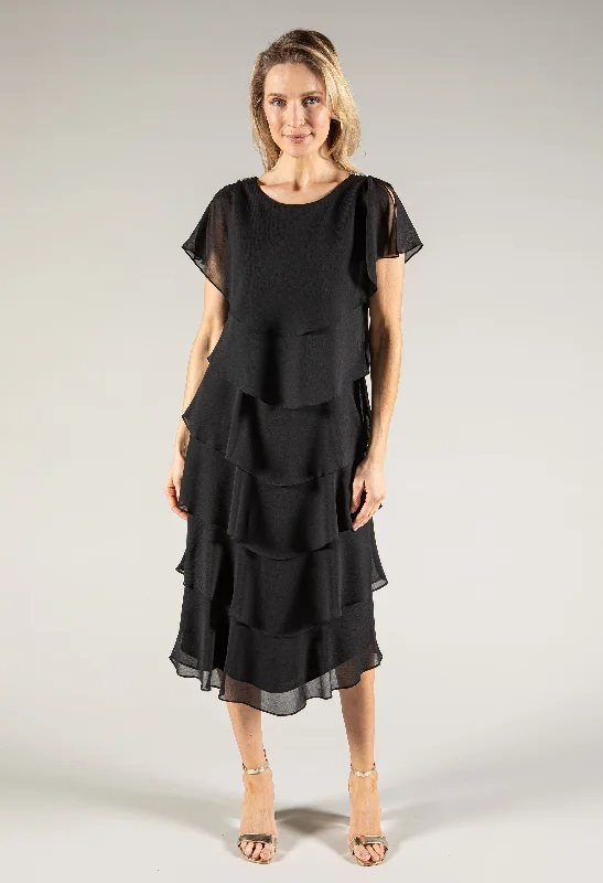 Stylish Women's Outerwear Apparel Exclusive Discount Tiered Round Neckline Dress
