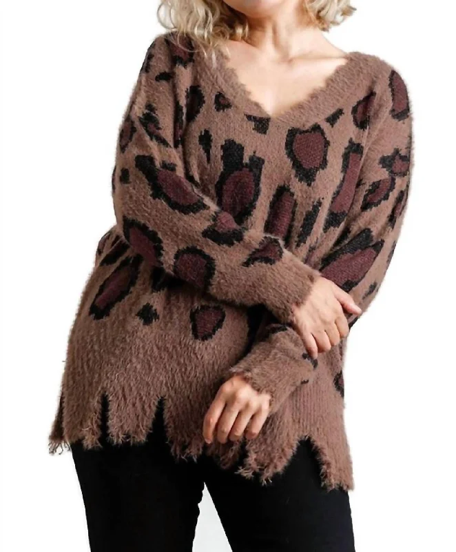 Women's Everyday Garments Mega Sales Fuzzy Leopard Sweater In Mocha