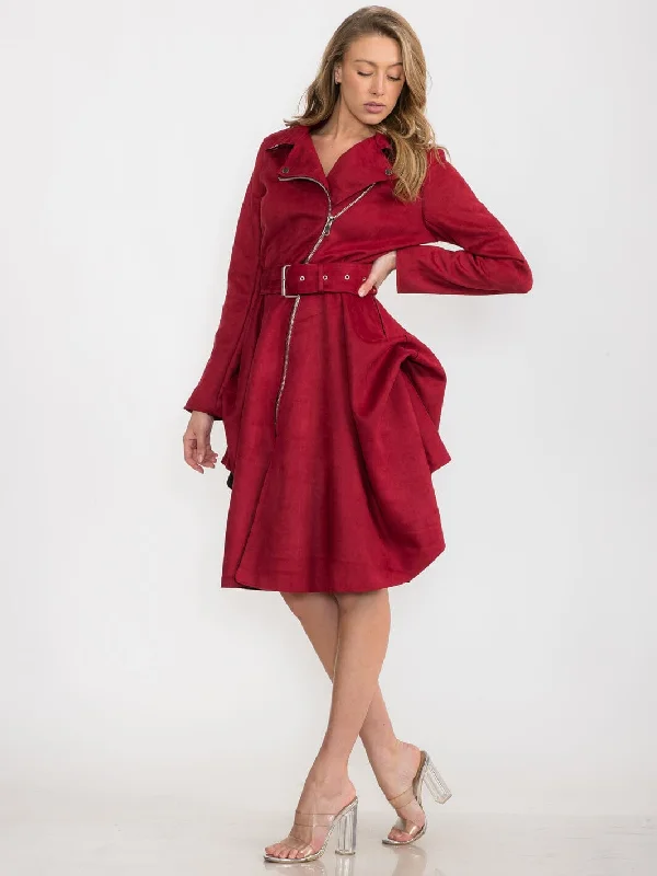 Women's Professional Garments Ends Soon WOMEN'S LONG SLEEVE ZIPPER CLOSURE BELTED MIDI DRESS
