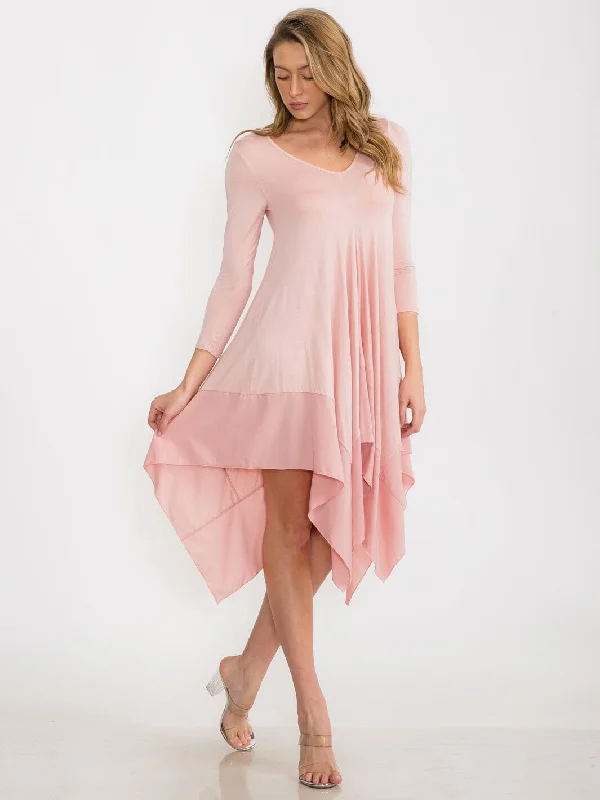 Women's Vacation Attire Fresh Fashion Discounts WOMEN'S LONG SLEEVE V-NECK TUNIC HIGH LOW MIDI DRESS