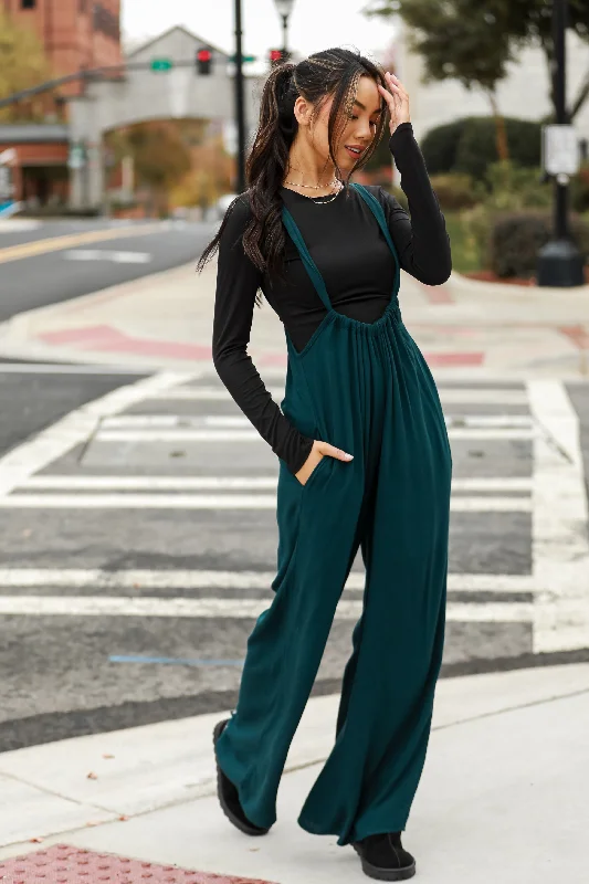Women's Cozy Winter Attire Timeless Style Promotions FINAL SALE - Glamorous Influence Hunter Green Suspender Jumpsuit