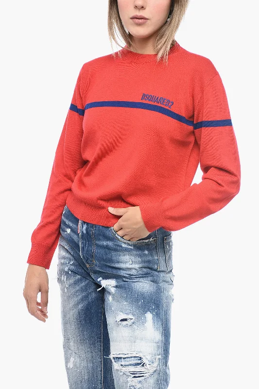 Women's Comfortable Apparel New Season Fashion Preview Dsquared2 Crew Neck Virgin Wool Sweater with Embroidered Logo Women's Comfortable Apparel New Season Fashion Preview Dsquared2 Crew Neck Virgin Wool Sweater with Embroidered Logo