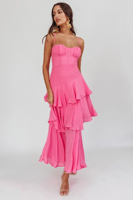 Modern Women's Apparel Seize Bargains Madrid Summer Tiered Ruffle Maxi Dress Pink