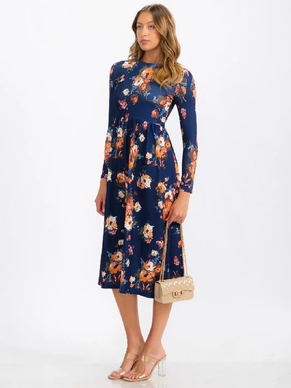 Women's Chic Outfit Retro Style Promotions WOMEN'S LONG SLEEVE FLORAL MIDI DRESS