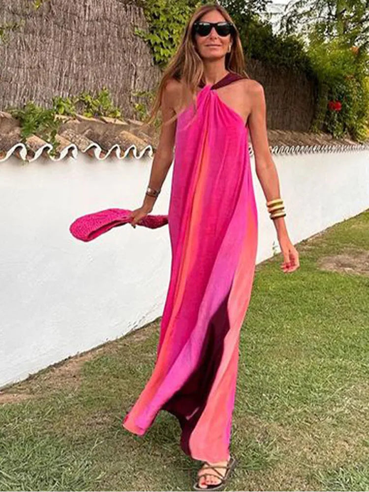Women's Outdoor Attire Timeless Style Promotions Striped Halter Backless Sleeveless A-line Long Elegant Fashion Beach Summer Vacation Maxi Dress Women's Outdoor Attire Timeless Style Promotions Striped Halter Backless Sleeveless A-line Long Elegant Fashion Beach Summer Vacation Maxi Dress