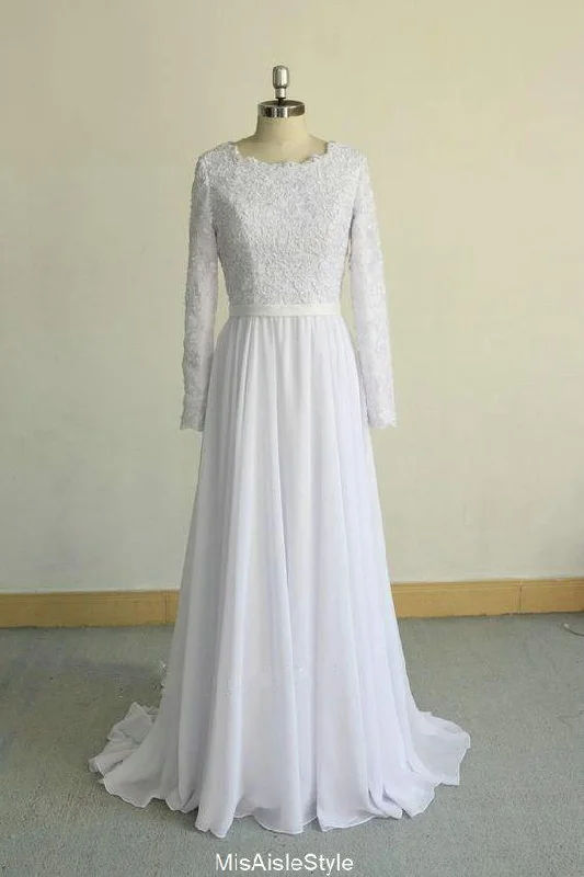 Women's Office Clothing Sophisticated Street Style Offers Modest Long Sleeve Lace Plus Size Wedding Dress