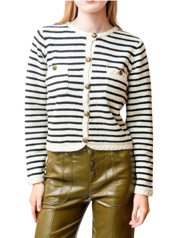 Women's Casual Garments Shop Sale Items Stripe Cardigan In Black/white