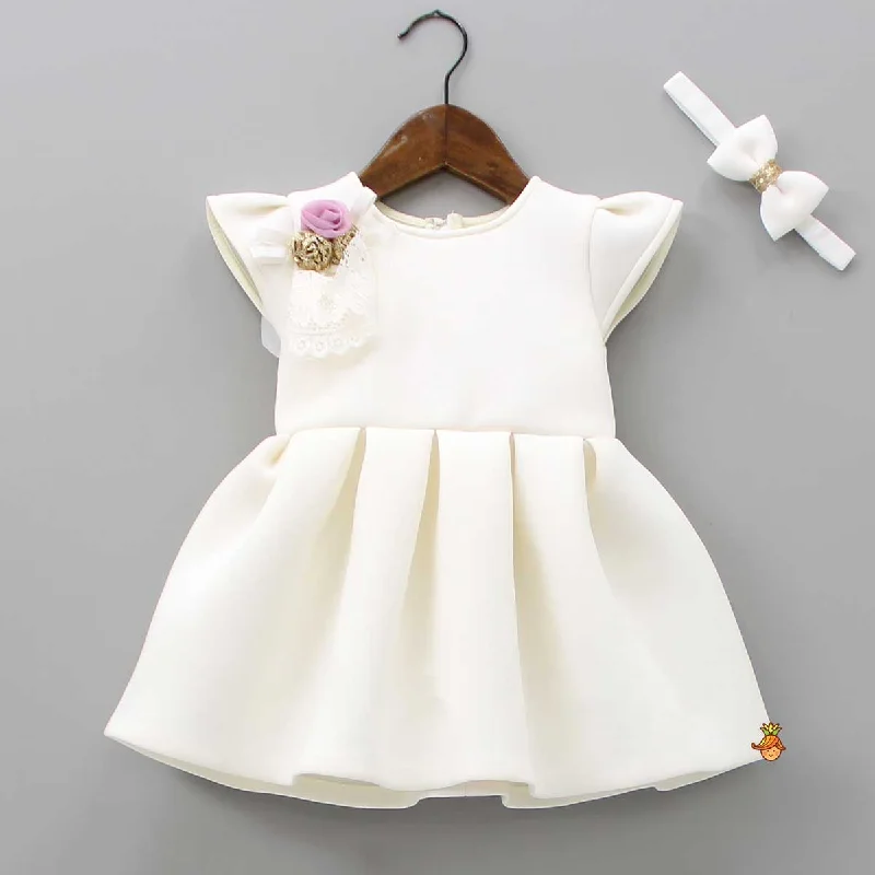 Women's Party Outfit Exclusive Discounts Fancy Off White Scuba Dress With Matching Bow Head Band Women's Party Outfit Exclusive Discounts Fancy Off White Scuba Dress With Matching Bow Head Band