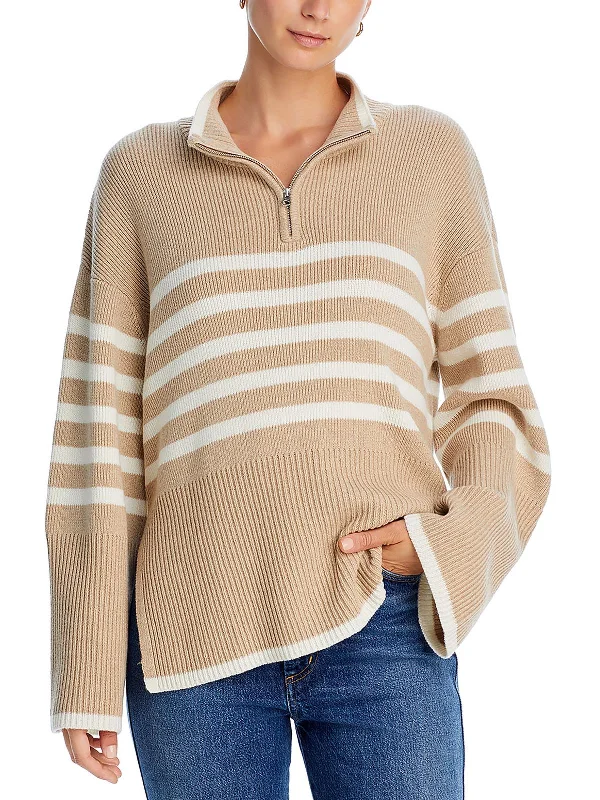 Women's Outerwear Apparel Mega Sale Womens 1/4 Zip Striped Pullover Sweater