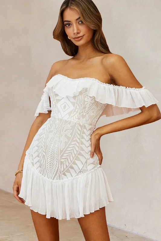 Sustainable Women's Clothes Best Deals Of The Season Dreamy Off-Shoulder Mini Dress White