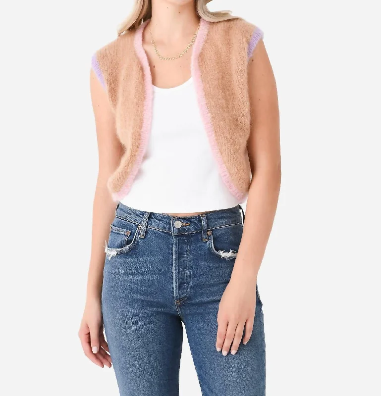 Women's Activewear Attire Daily Deals Sleeveless Colorblock Bolero In Beige