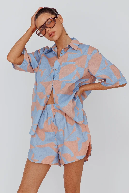 Women's Apparel And Garments Exclusive Designer Style Deals On Vacay Button-Up Shirt Print Blue