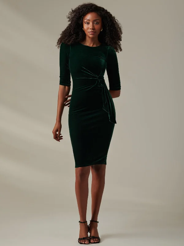 Women's Seasonal Wardrobe Clothing Urban Style Promotions Velvet Side Tie Midi Dress, Dark Green Women's Seasonal Wardrobe Clothing Urban Style Promotions Velvet Side Tie Midi Dress, Dark Green